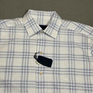 David Donahue Short Sleeve Button Shirt Mens Medium Blue White Textured NEW